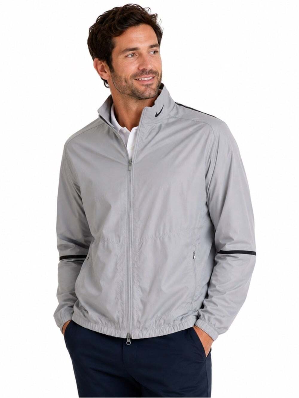 NIKE Golf Grey Full Zip Nylon Logo Jacket Coat